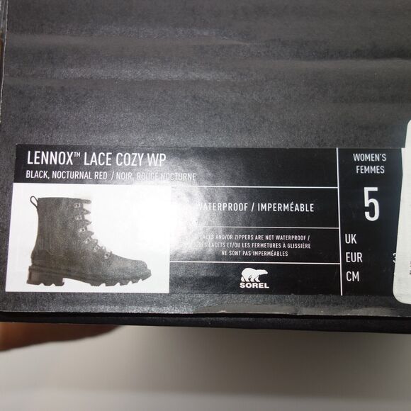 NEW Sorel Lennox Lace Cozy Boots Waterproof Shearling Lug Women's 5 Black - Picture 13 of 13